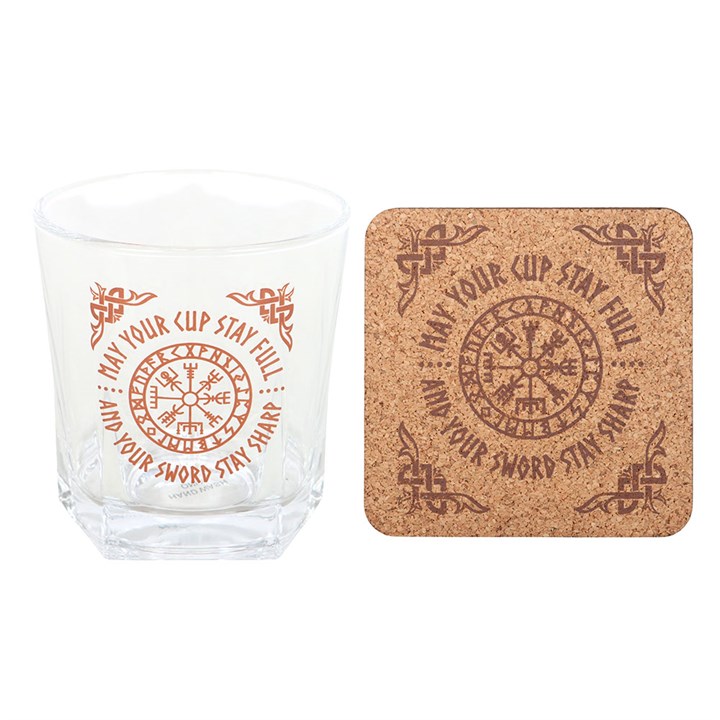 Viking Compass Lowball Drinking Glass with Coaster - Image 2