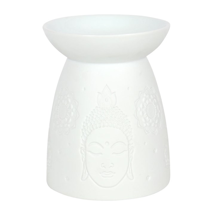 White Ceramic Buddha Face Oil Burner and Wax Warmer - Image 2