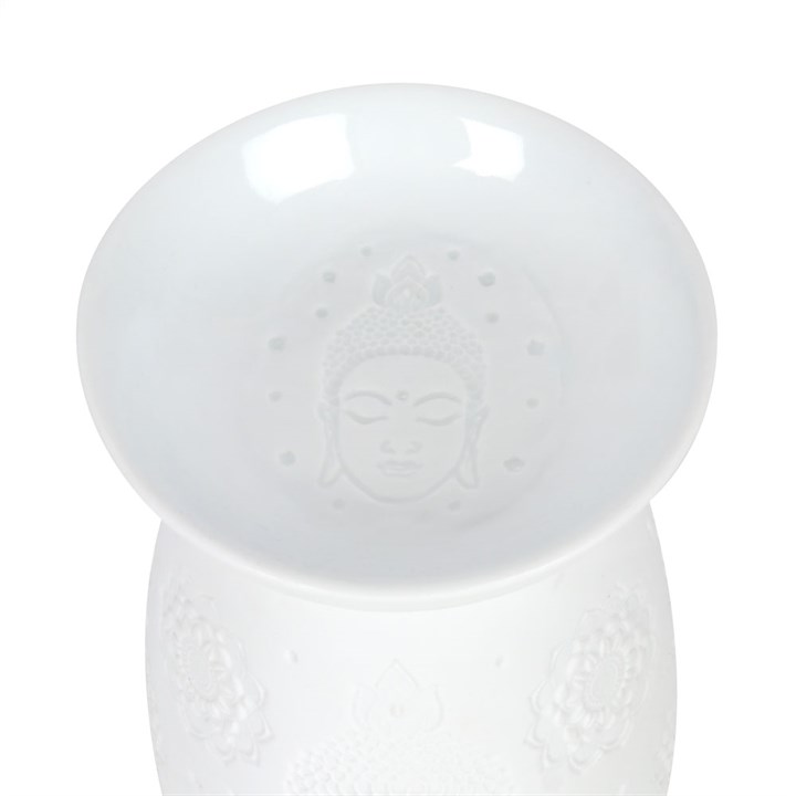 White Ceramic Buddha Face Oil Burner and Wax Warmer - Image 4