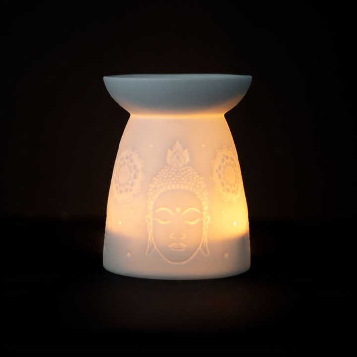 White Ceramic Buddha Face Oil Burner and Wax Warmer - Image 6
