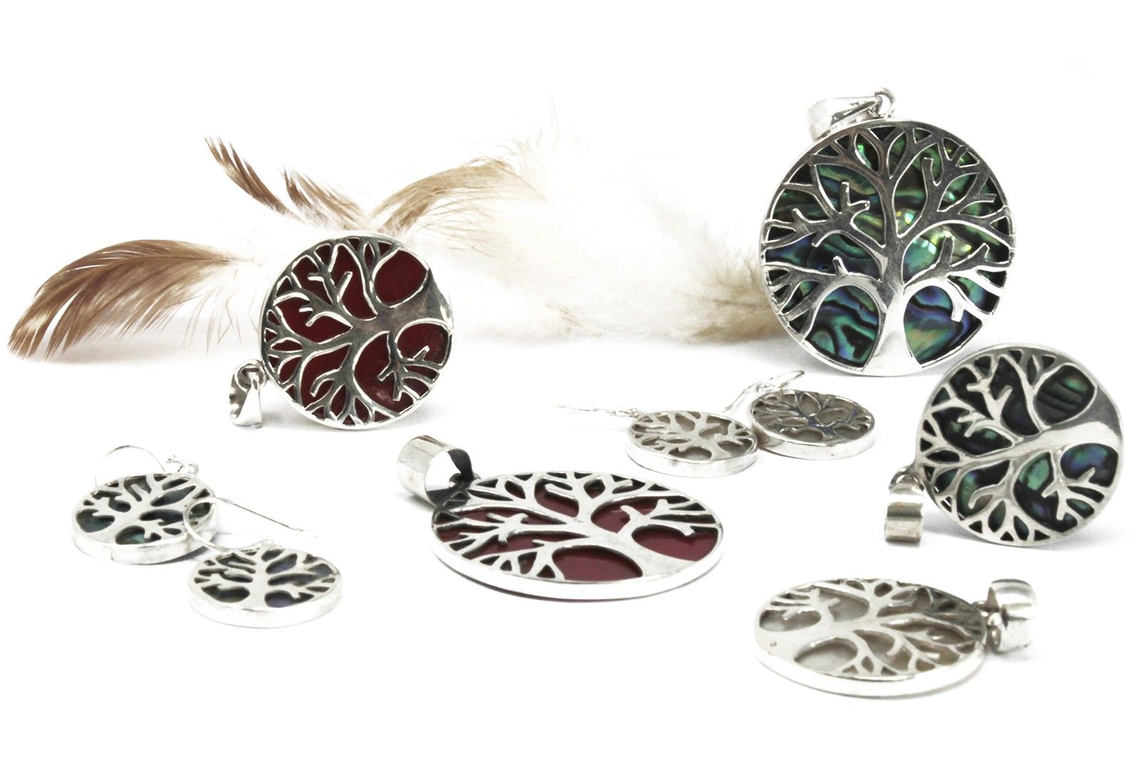 Tree of Life Silver Earrings 15mm - Coral Effect - Image 4