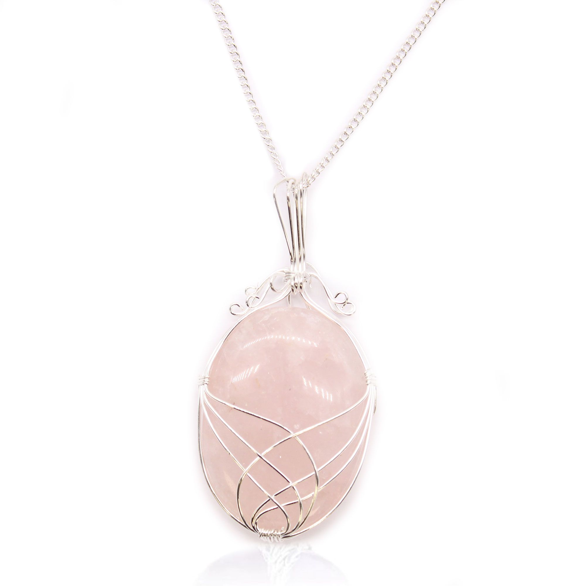Swirl Wrapped Gemstone Necklace - Rose Quartz - Image 3