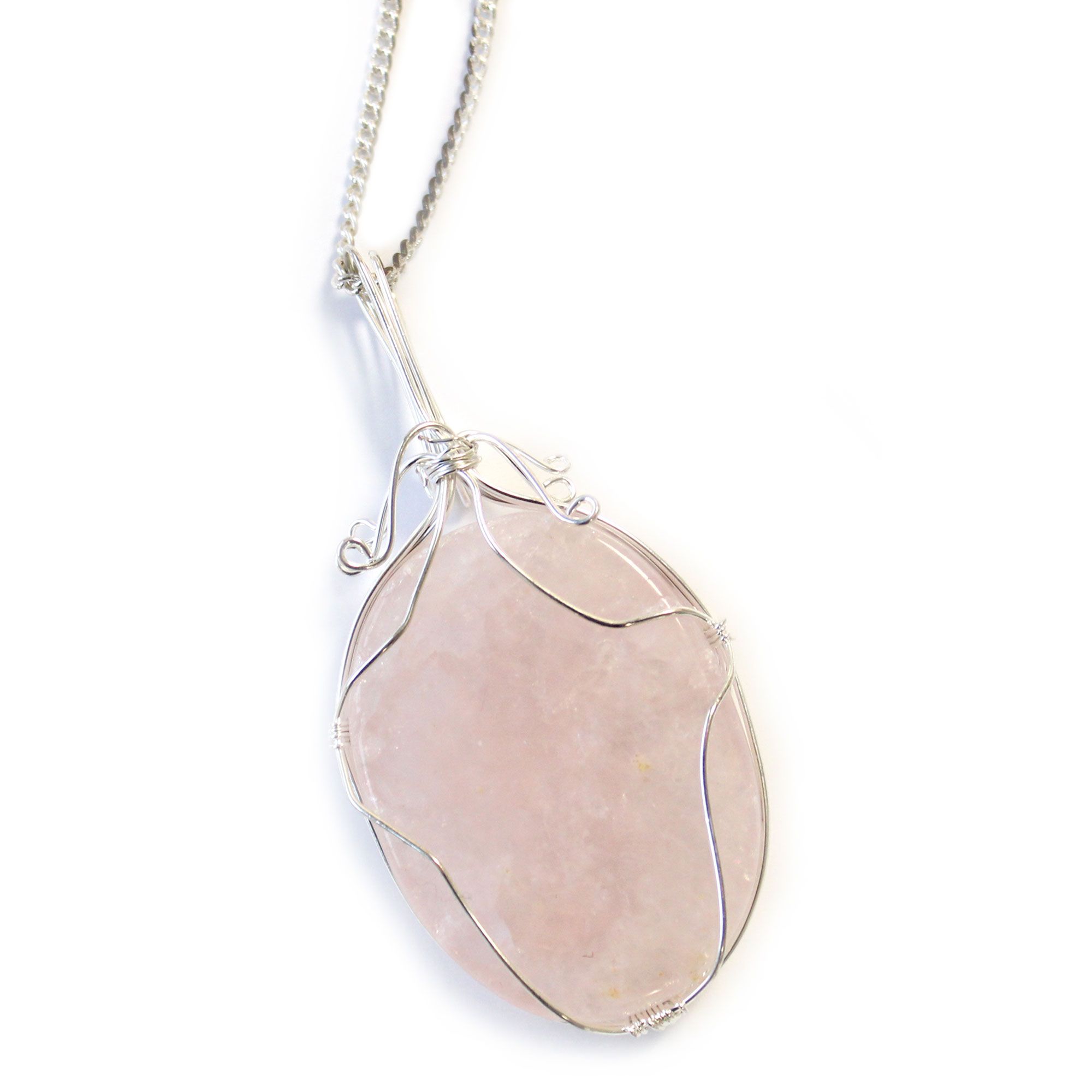 Swirl Wrapped Gemstone Necklace - Rose Quartz - Image 2